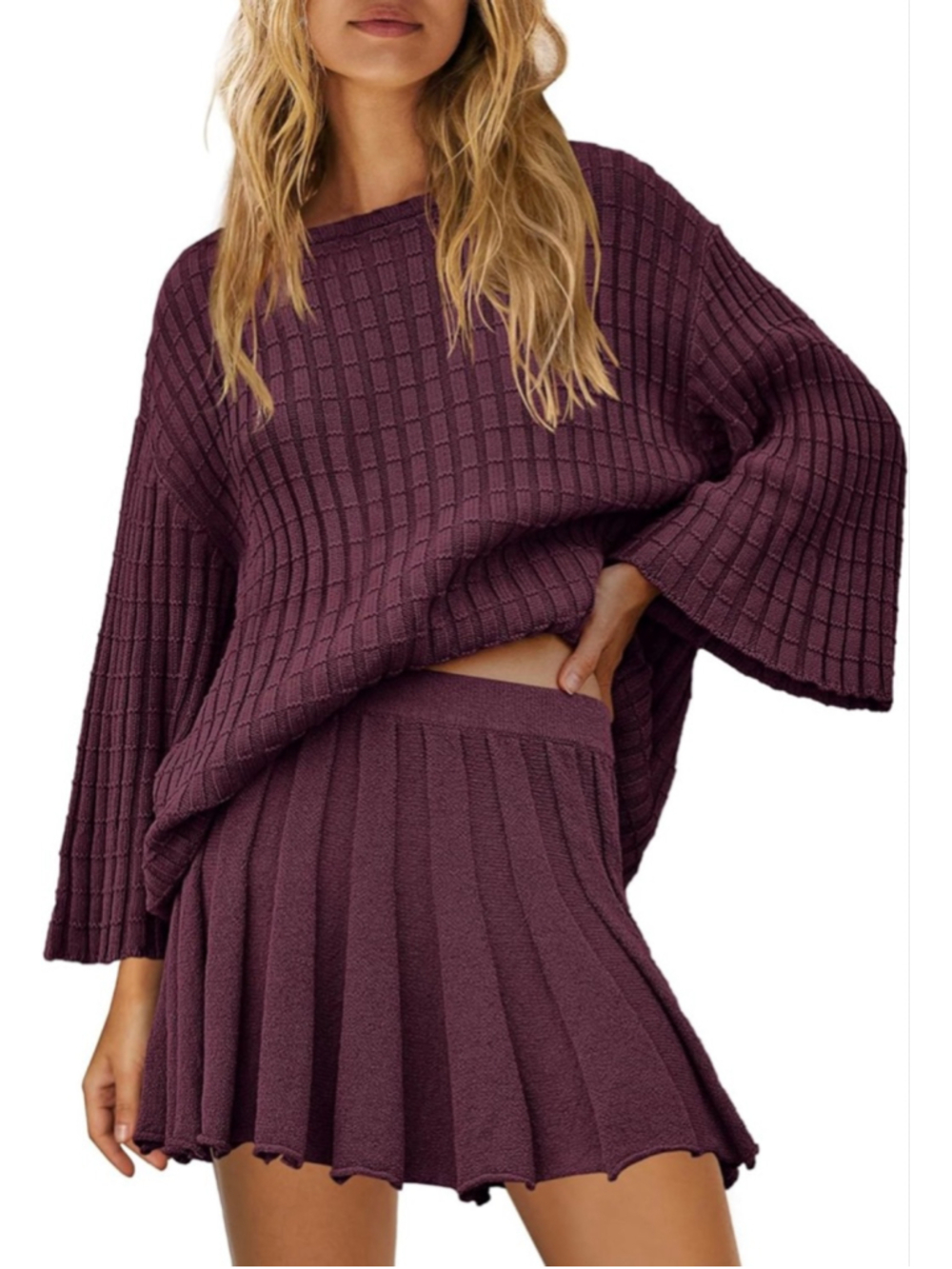 NEW 2 Pc Sweater Skirt Set Loose Matching Lounge Set S